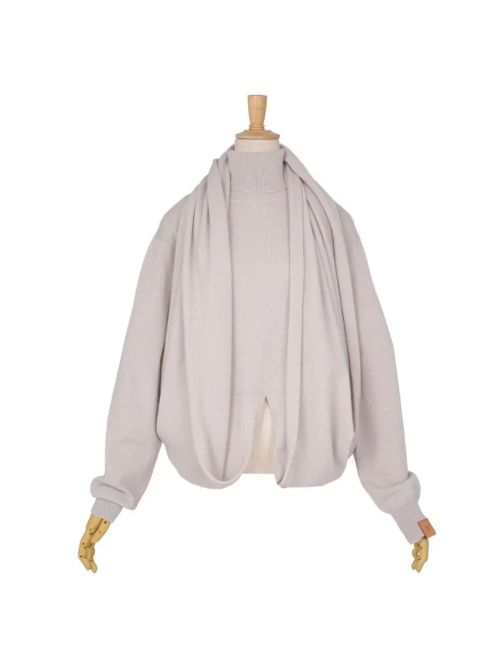 Louis Vuitton Knit Sweater Long Sleeve Shawl Docking Top Cashmere Gray XS